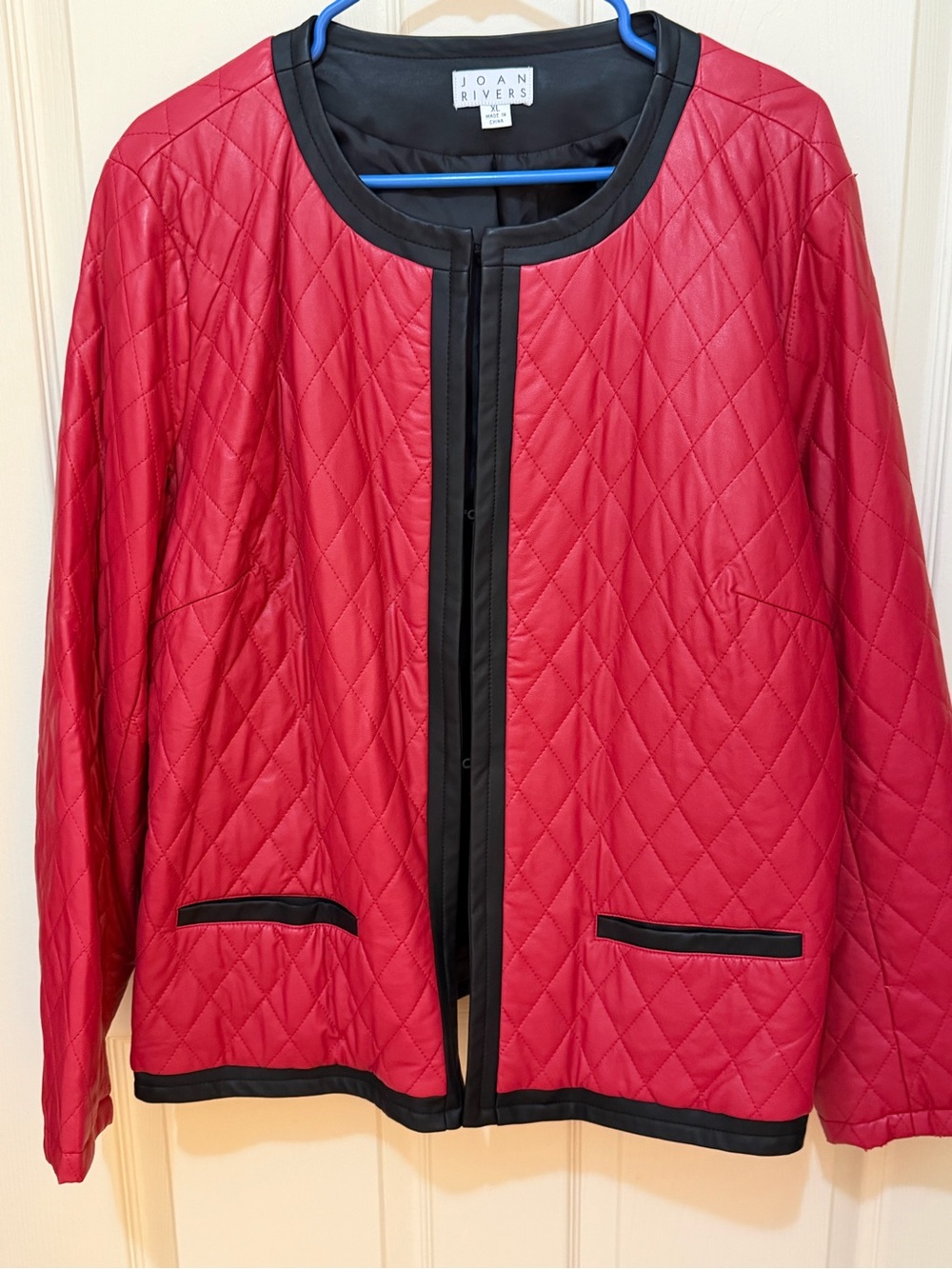 Joan Rivers Red Quilted Jacket with Black Trim